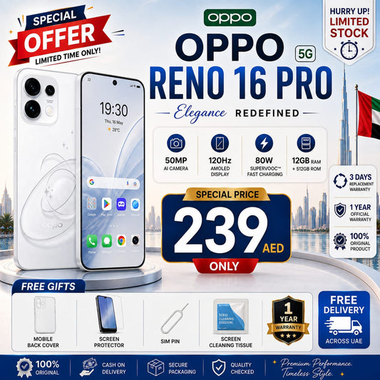 OPPO Reno 16 Pro 5G – 12GB RAM + 512GB ROM | 50MP AI Camera | 120Hz AMOLED Display